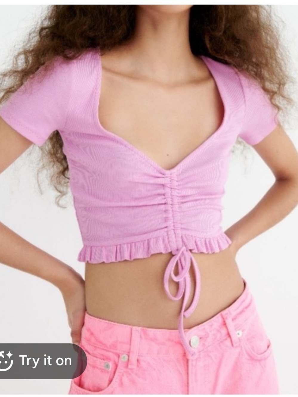 Zara Pink Ruched Crop Top with Tie Front Size L